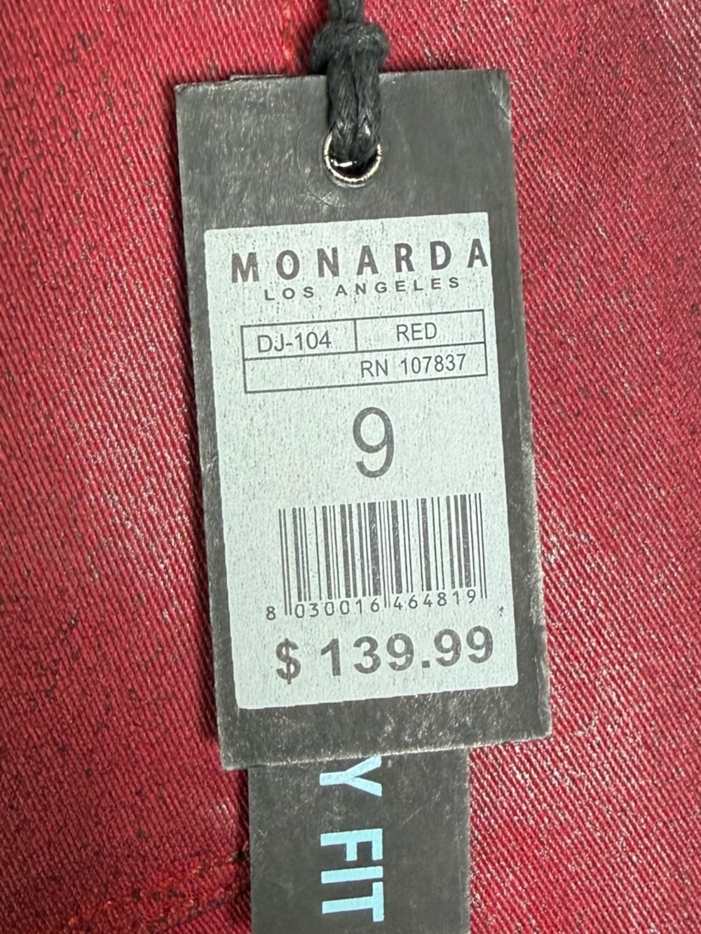 Monarda Women’s Red Wax Coated Skinny Jean Sz 9 Y2K Moto Biker Denim Ankle Zip - Picture 10 of 10